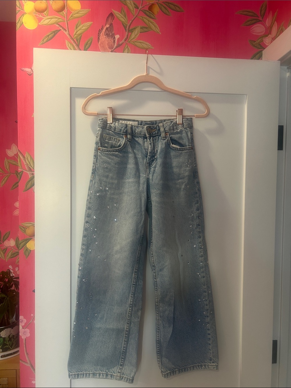 Zara Girls Light Blue Wide-Leg Jeans with Sequin Detail